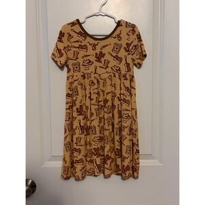 Minikin Mischief Girls 4T Western Cowboy Boots Cactus Guitar Print Dress